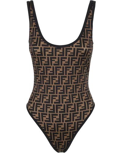 Fendi One-piece Swimsuit With Logo - Brown