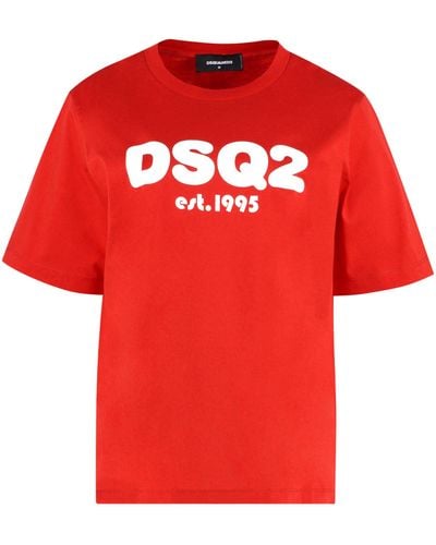 DSquared² Short Sleeve Printed Cotton T-shirt - Red
