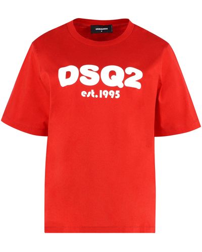 DSquared² T-shirt a maniche corte in cotone con stampa - Rosso