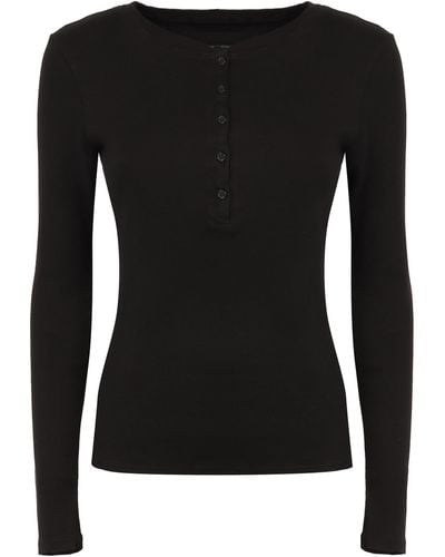 Nili Lotan Jordan Henley Long Sleeve Cotton T-shirt - Black