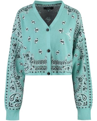 Amiri Cropped-Length Knitted Cardigan - Green