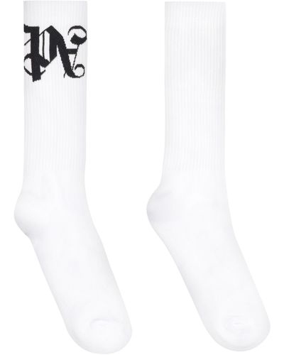 Palm Angels Logo-print Cotton-blend Socks - White