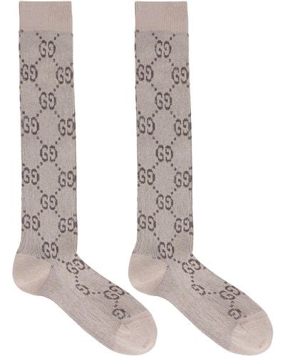 Gucci Jacquard Logo Cotton Blend Socks - Natural