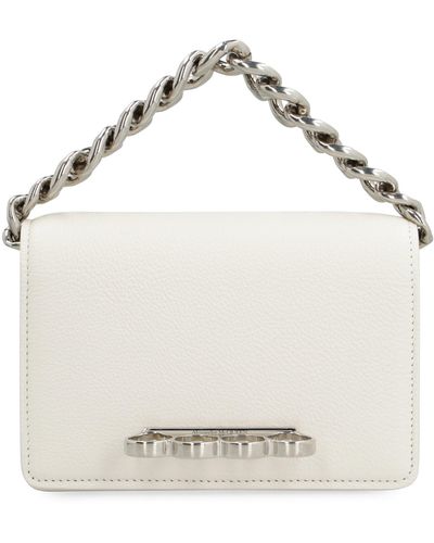 Alexander McQueen The Four Ring Pebbled Leather Messenger Bag - White