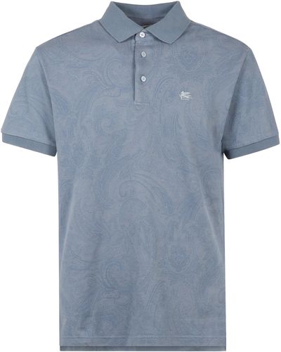 Etro Short Sleeve Cotton Polo Shirt - Blue