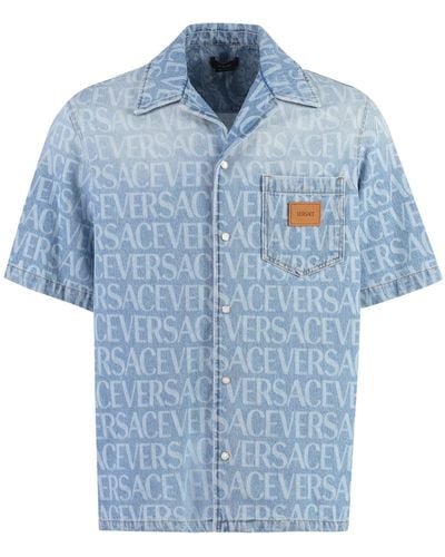 Versace Camicia In Denim Americana Fit - Blu