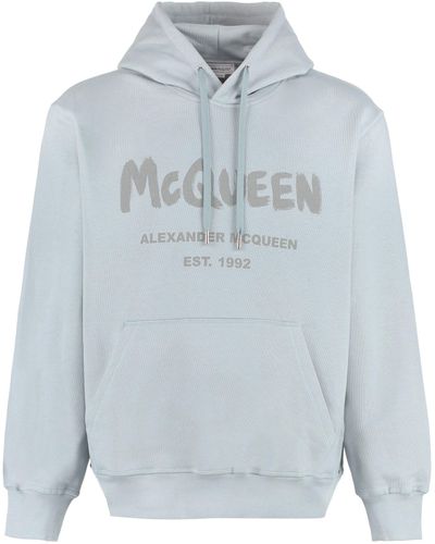 Alexander McQueen Felpa in cotone con cappuccio - Blu