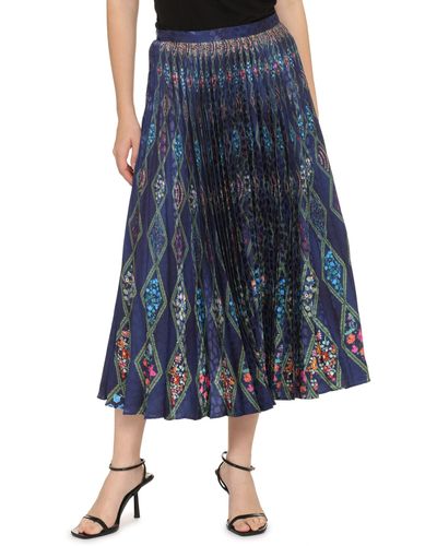 Saloni Printed Pleated Skirt - Blue