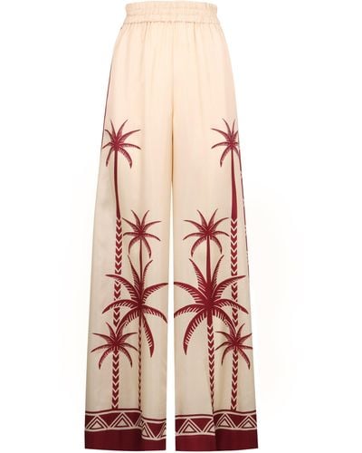 La DoubleJ Palm Tree-print Wide Leg Pants - Pink