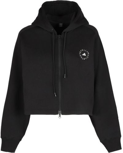 adidas By Stella McCartney Logo-print Cropped Organic-cotton And Recycled Polyester-blend Hoody - Black