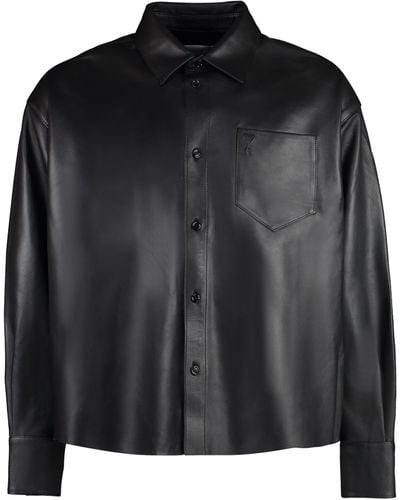 Ami Paris Leather Overshirt - Black