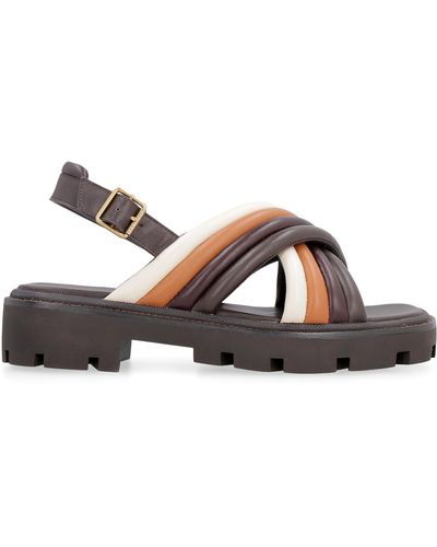 Tory Burch Leather Platform Sandals - Brown