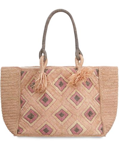 MADE FOR A WOMAN Tote bag Holy L in rafia - Marrone
