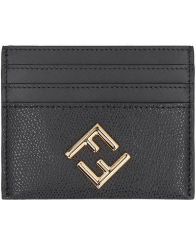 Fendi Ff Diamonds Leather Card Holder - Grey
