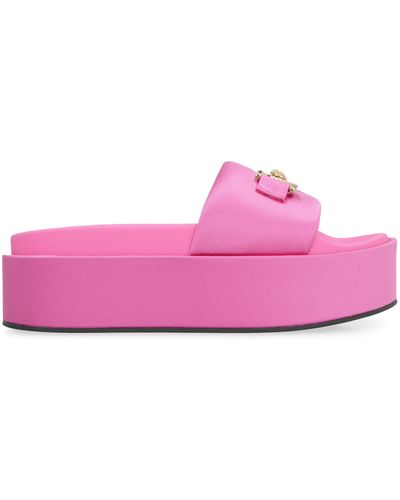 Versace Logoed Satin Platform Slides - Pink