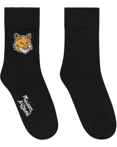 Maison Kitsuné Cotton Socks With Logo - Black