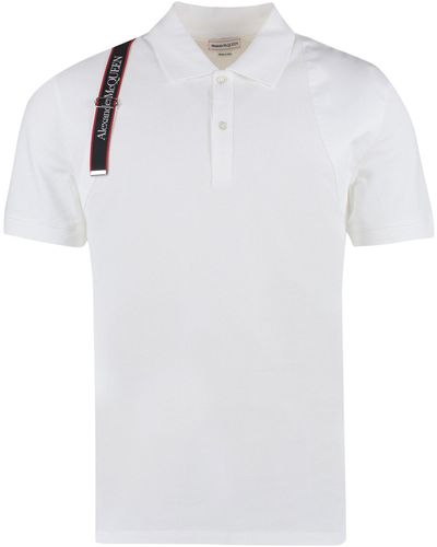 Alexander McQueen Harness Polo Shirt in Piqué con logo Selvedge - Bianco