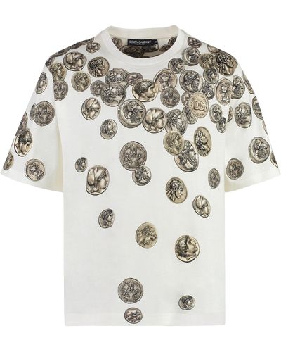 Dolce & Gabbana T Shirt Over Stampa Monete - Bianco