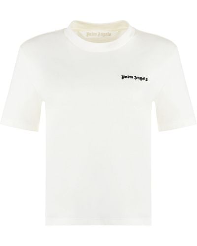 Palm Angels "Round-Neck T-Shirt With Embroidered - White