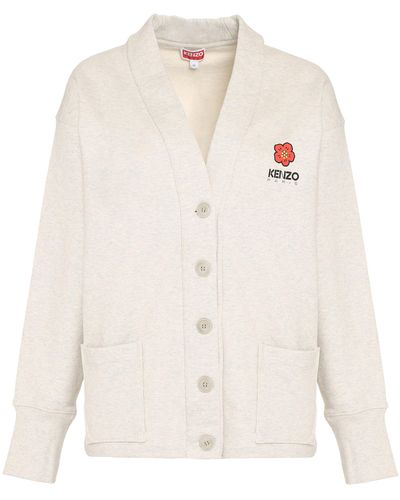KENZO Cardigan in cotone con logo - Bianco
