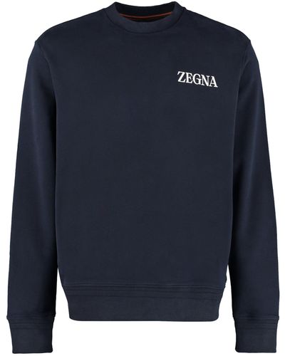 Zegna Felpa in cotone con logo - Blu