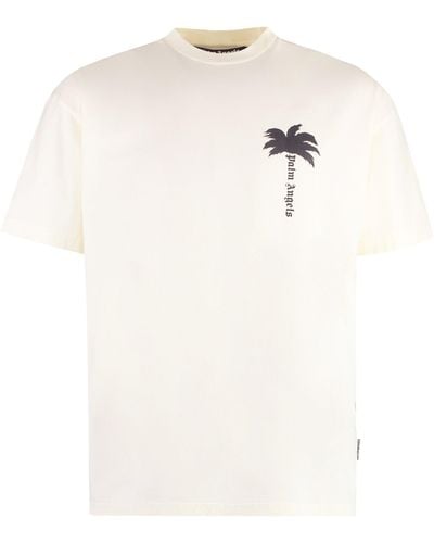 Palm Angels Cotton Crew-Neck T-Shirt - Natural