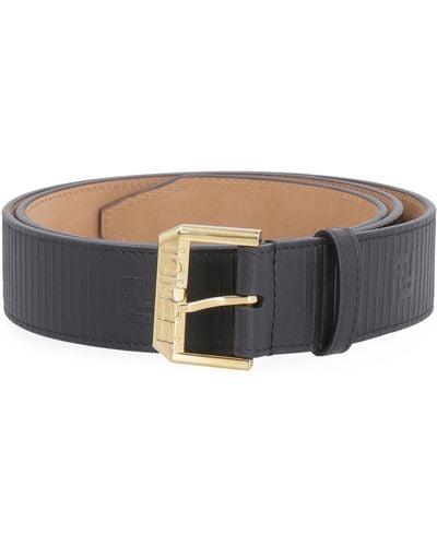 Fendi Leather Belt With Metal Buckle - Gray