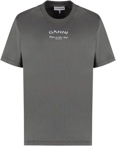 Ganni T-shirt in cotone con stampa - Grigio