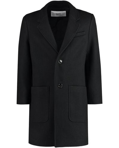 Ami Paris Single-Breasted Wool Coat - Black