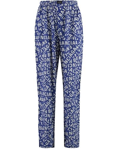 Balenciaga Pantaloni in seta stampata - Blu