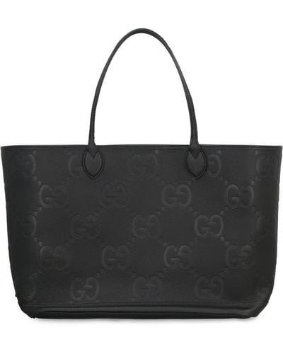Gucci Jumbo GG Leather Shopping Bag - Black