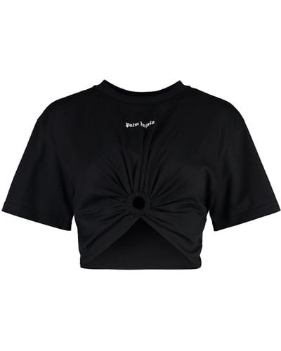 Palm Angels Logo Cropped Cotton T-shirt - Black