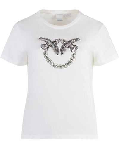 Pinko T-shirt girocollo Quentin con inserti decorativi - Bianco