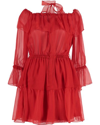 Gucci Abito in chiffon con volant - Rosso