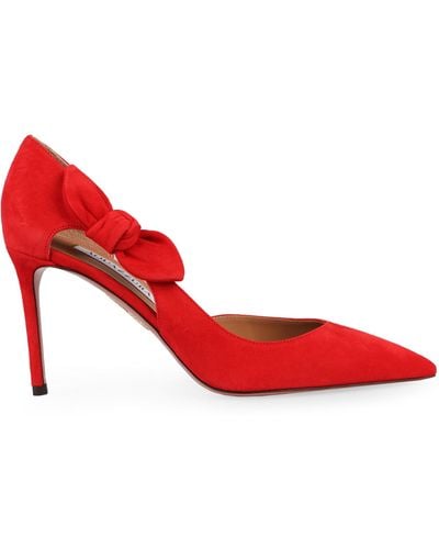 Aquazzura Very Bow Tie Suede Court Shoes - Red