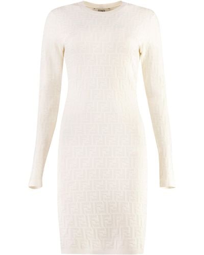 Fendi Jacquard Knit Mini-Dress - White