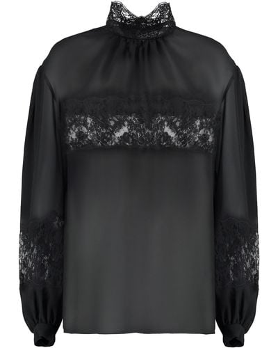 Dolce & Gabbana Blusa in georgette e pizzo - Nero