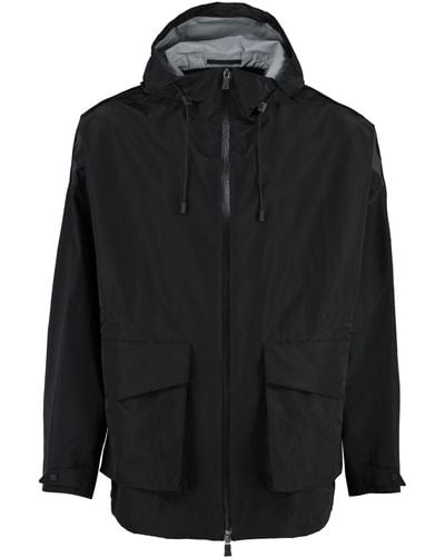Herno Hooded Techno Fabric Raincoat - Black