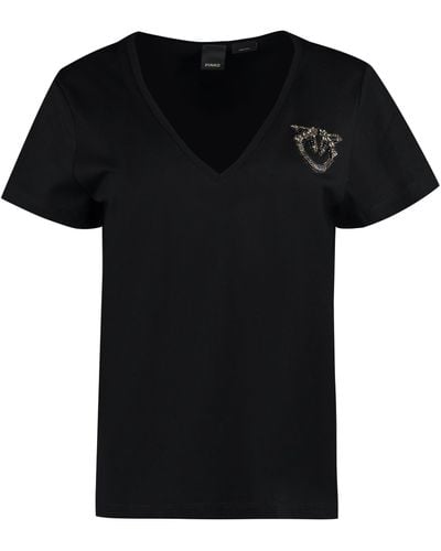 Pinko T-shirt in cotone con ricamo gioiello - Nero