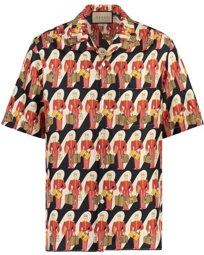 Gucci Graphic-print Satin-finish Relaxed-fit Silk Shirt - Multicolour