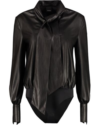 Pinko Adamo Faux Leather Bodysuit-blouse - Black