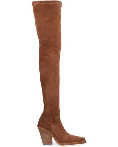 Paris Texas Stivali over-the-knee in suede stretch - Marrone