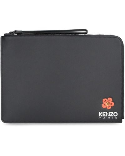 KENZO Leather Flat Pouch - Grey