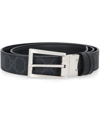Gucci Leather And GG Supreme Fabric Reversible Belt - Black