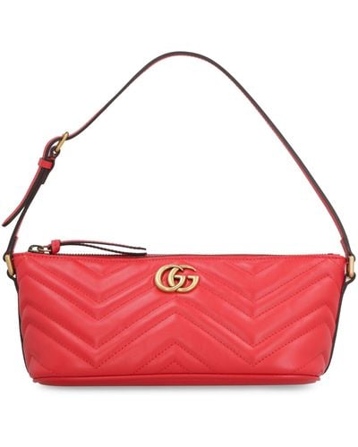 Gucci GG Marmont Leather Shoulder Bag - Red
