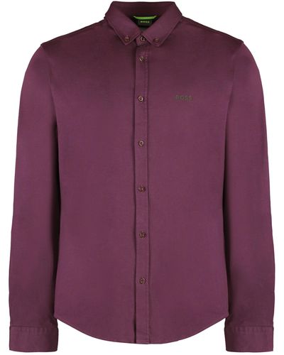 BOSS Button-Down Collar Cotton Shirt - Purple