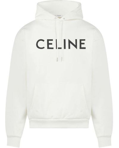 Celine Logo-Print Cotton-Jersey Hoodie - White