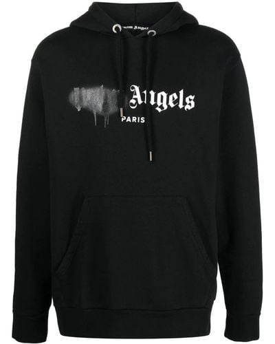 Palm Angels Paris Sprayed Logo Hoodie - Black