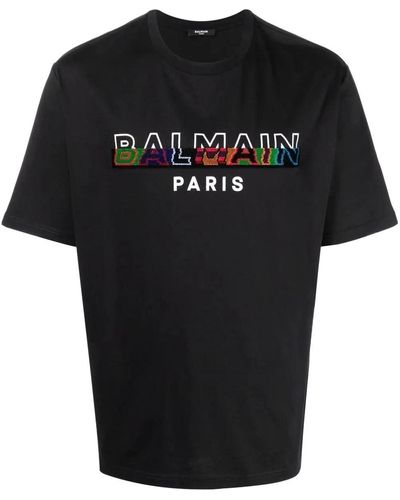 Balmain Split Textured Logo T-Shirt - Black