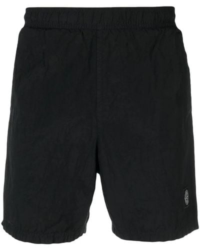 Stone Island Compass-patch Elasticated-waist Swim Shorts - Black